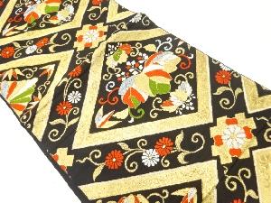 アンティーク　菱に桐唐草模様織出し袋帯（着用可）